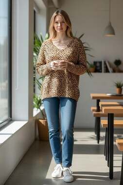 ATM Anthony Thomas Melillo Cheetah Print Cotton Cashmere V Neck Sweater Small